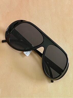 Anthropologie Glossy Black Oversized Retro Boho Aviator Sunglasses